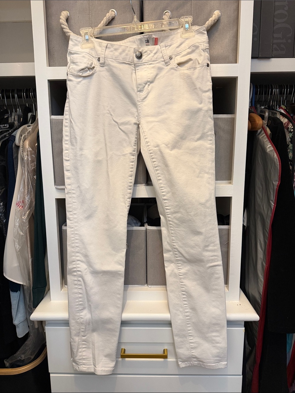 CAbi White Skinny Jeans- no stains, just wrinkled 😬